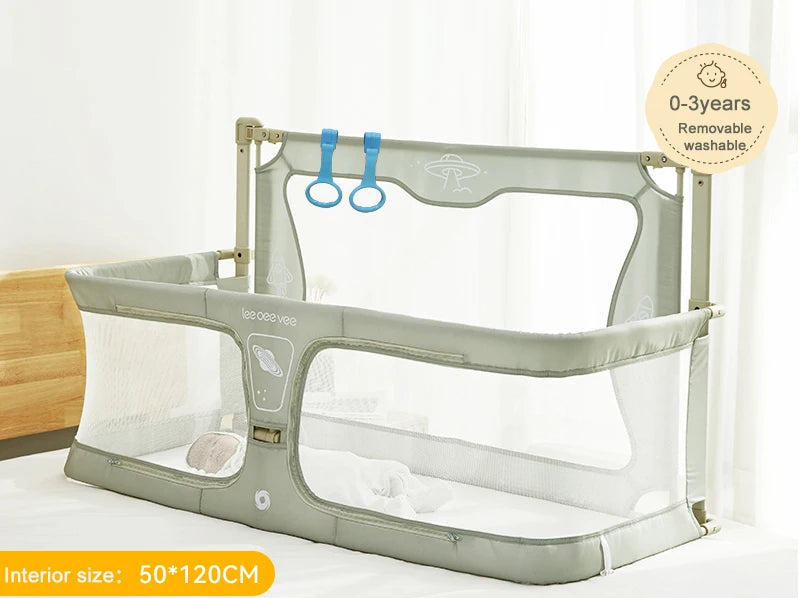 מיטת צד לתינוק בצבע ירוק בהיר עם רשת - דגם בגודל 50×120 ס"מ